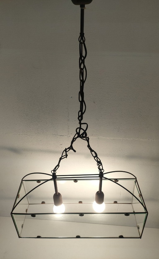 Ensemble de lampes suspendues rétro Amedi en verre/métal des années 90 (1 grande/double) 2 simples.