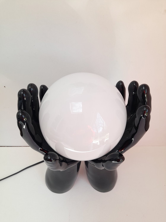 Image 1 of Große schwarze Keramik-Handlampe, 1970er Jahre