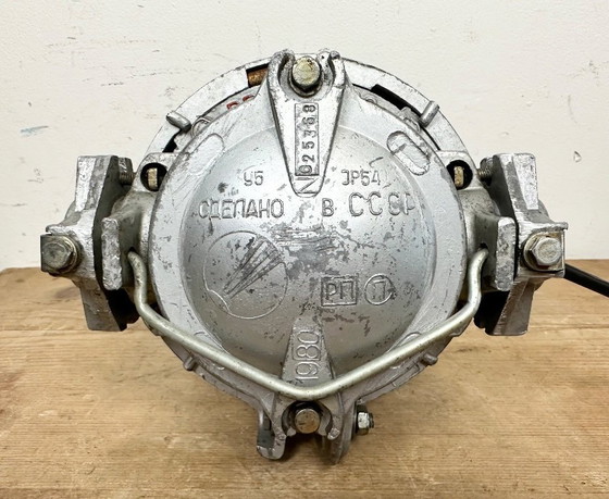 Image 1 of Industrial Soviet Cast Aluminium Bunker Pendant Light with Iron Grid, 1960s