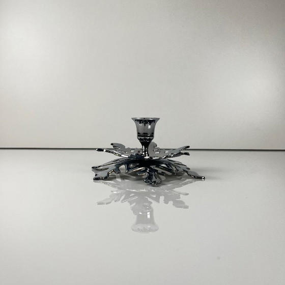 Image 1 of Silberner Schneeflocken-Kerzenhalter aus Metall