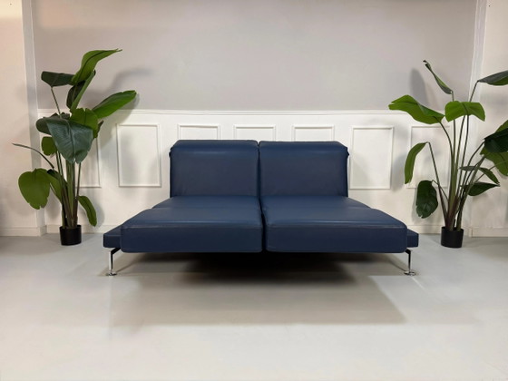 Image 1 of Brühl Moule Sofá Grande Leder Blau Schlafsofa Schlaffunktion