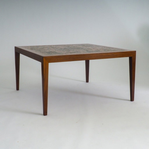 Mid-Century Modern salontafel van teakhout en koper van Severin Hansen
