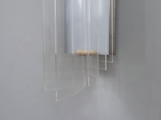 Image 1 of Set di 3 applique italiane a lama in cromo e acrilico anni '70