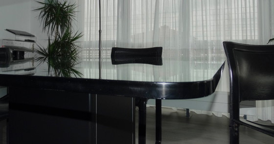 Image 1 of Table de salle à manger en verre avec 4 chaises en cuir