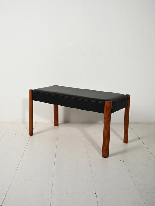 Scandinavian Teak Stool with Leather