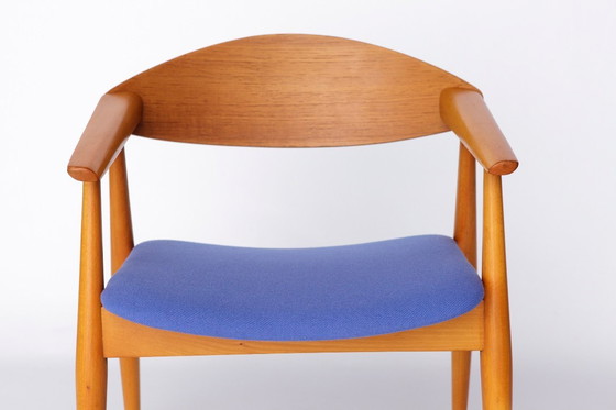 Image 1 of Poltrona vintage, design tedesco anni '60 - faggio e teak, rivestimento blu