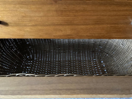 Image 1 of Chariot de couture vintage - table de couture - meuble de couture - plaqué teck - sur roulettes