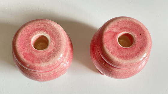 Image 1 of Pair of Pink Ceramic Candle Holders