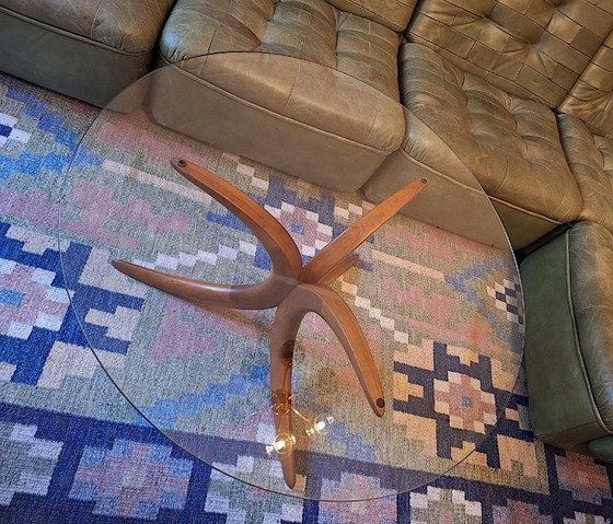 Image 1 of Danish Coffee Table in Solid Teak with Circular Glass Top, 1960s
