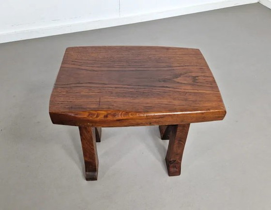 Eiken krukje | Frankrijk jaren 60, Bruin, Rustic (foto 9 van 11)