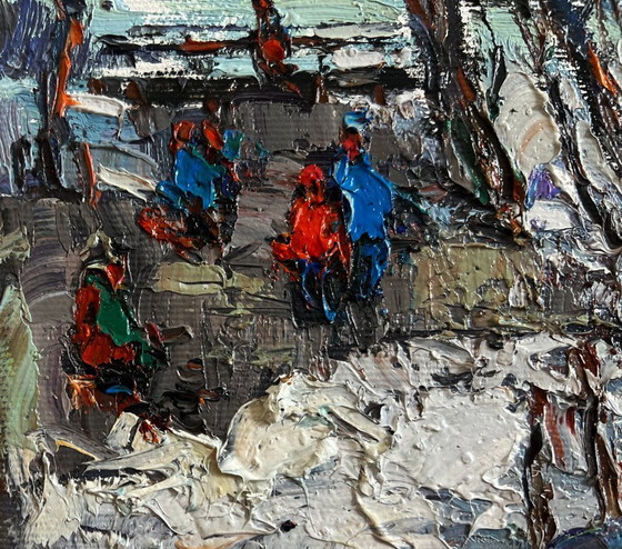 Image 1 of Original Oil Painting Winter Village Landscape First winter ice