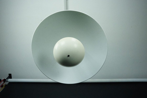 Image 1 of Vintage 1990s White Pendant Lamp with Glass Top Shade. Italy