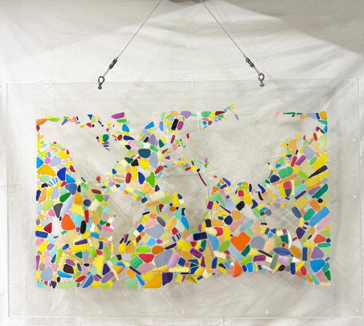 Composizione espressionista molto grande sotto plexiglas