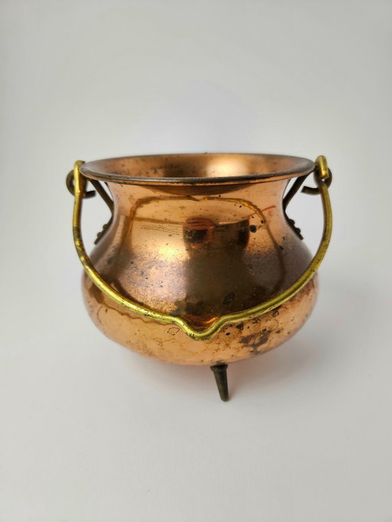 Image 1 of Gepatineerde vintage gehamerde messing cachepot | Bloempot | Plantenbak | Plantenhouder | Jardiniere