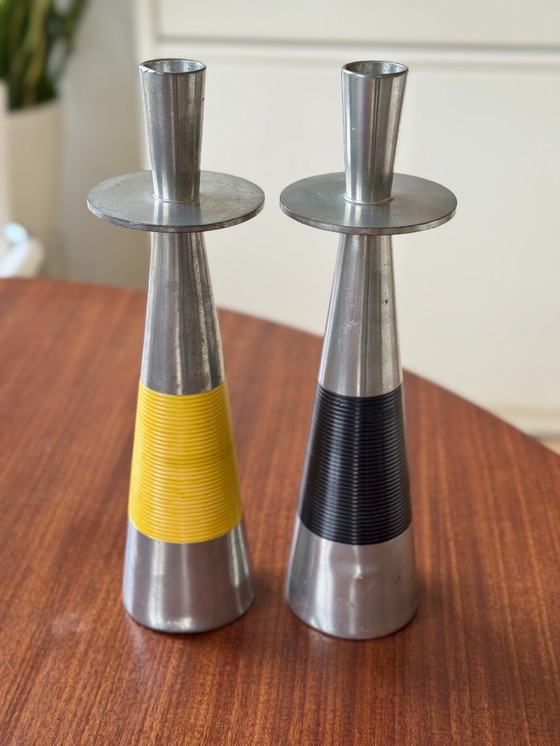 Image 1 of Set di candelieri vintage KMD Tiel anni '60 – Royal Holland Pewter – stile moderno di metà secolo