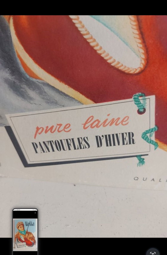 Vintage 1950 Advertising Sign Alaska Pantoffels - 42x30, Wall decoration, Paper, Brown (photo 2 of 5)