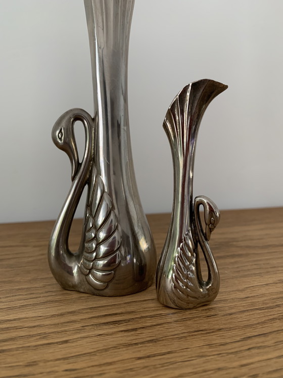 Image 1 of Jarrones de cisne plateados estilo art déco francés
