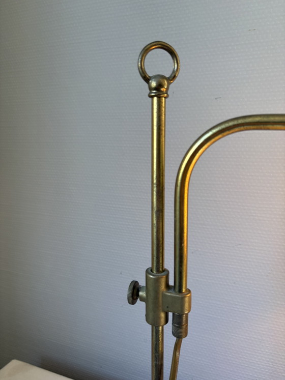 Image 1 of Vintage Art Deco brass with white milk glass shade, adjustable in height