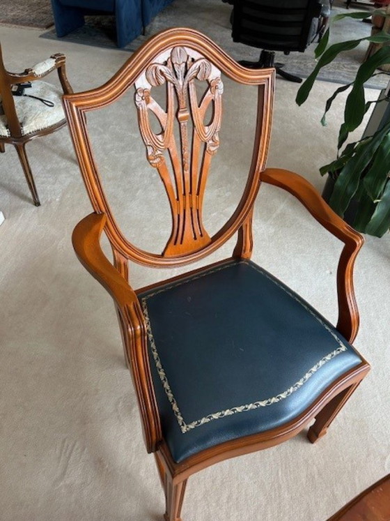 Image 1 of Antique Heldense table and chair set Exclusive, leather inlay, IZGS!