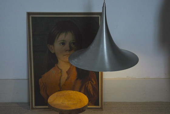 Trumpet Ceiling Lamp Mid Century Modern Tulip Witch Hat Large Vintage Pendant Light Brushed Aluminium Metal (photo 22 of 22)