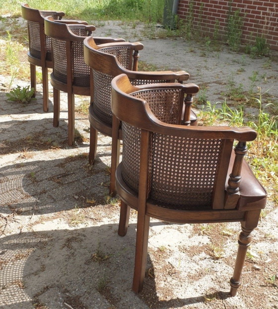 4 Sedie da Pranzo Classiche in Rovere con Braccioli e Pelle – Leather, Rattan (photo 5 of 5)