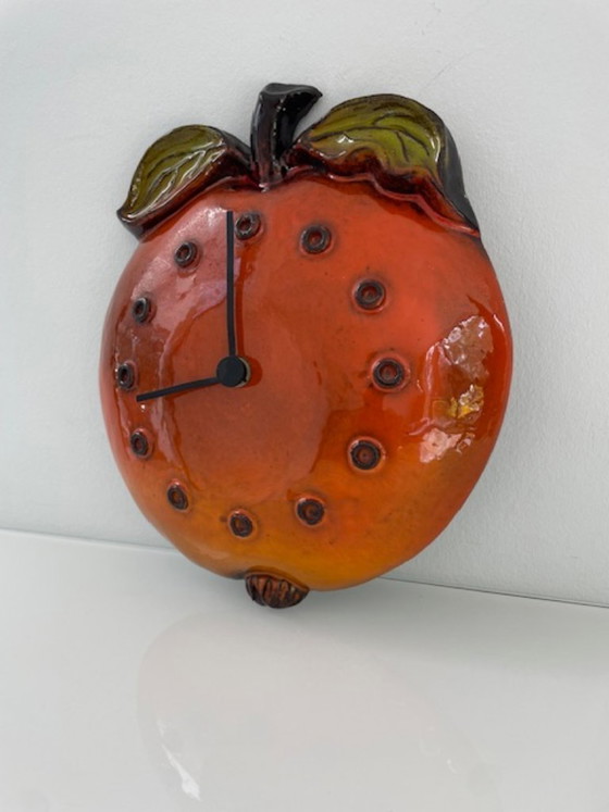 Image 1 of Retro keramische wandklok appel jaren 70