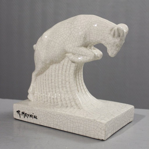René Meynial - Cracked Art Deco Period Charging Aries France 1930s
