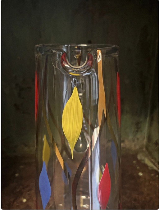 Hand-painted jug and 8 glasses from the 1950s
