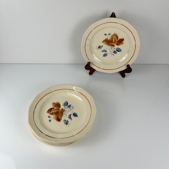 Image 1 of Set of 6 Sarreguemines Dessert Plates with Floral Motif, First Half of the 20th Century