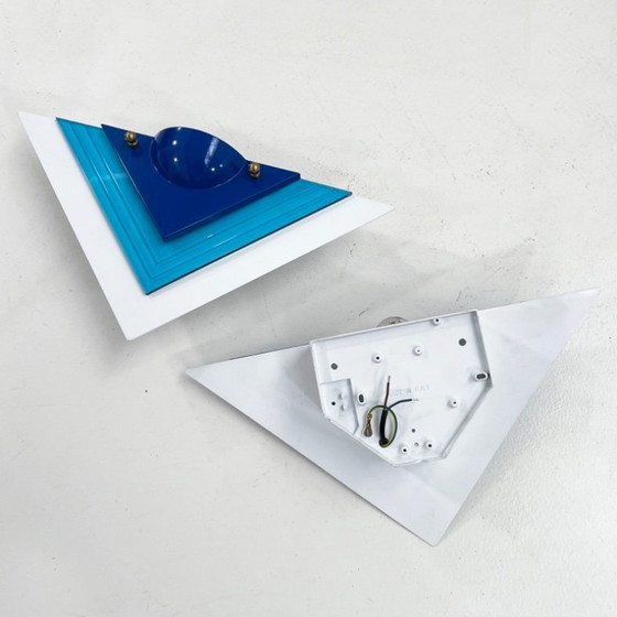 Image 1 of Pair of Blue Postmodern Wall Lamps, 1980s