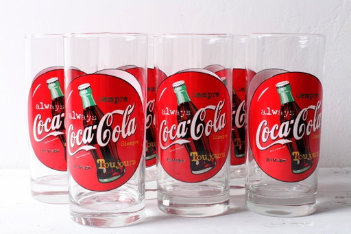 Set van 6 vintage rode Always Coca-Cola drinkglazen / Cerve / Italië / jaren 90 – glazen karaffen, Glass (photo 2 of 14)