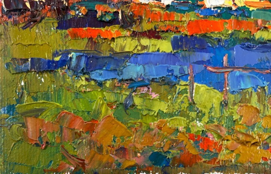Image 1 of Original Oil Painting Evening Summer Landscape Clouds are floating