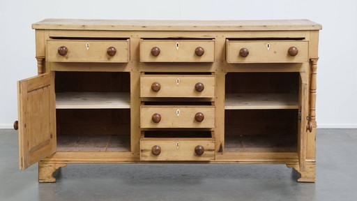 Antique English sideboard/ side table/ counter/ kitchen island from early 19th century made of pine wood