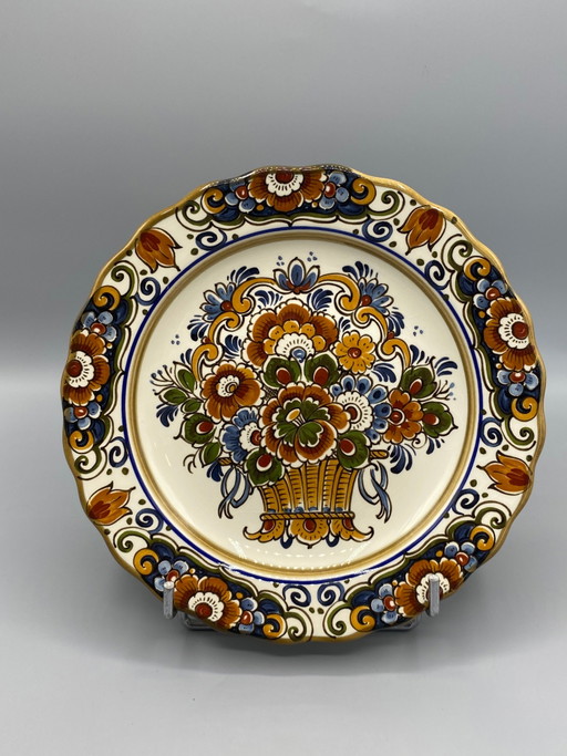 Assiette décorative, Flora Ceramics, Delft polychrome, panier à fleurs peint à la main – servies