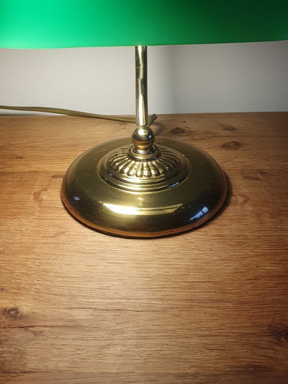 Image 1 of Lampada da notaio/banchiere in metallo dorato verde opalino