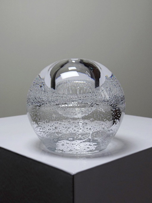 Petite lampe à huile ou soliflore globe en verre bullé vintage Pologne