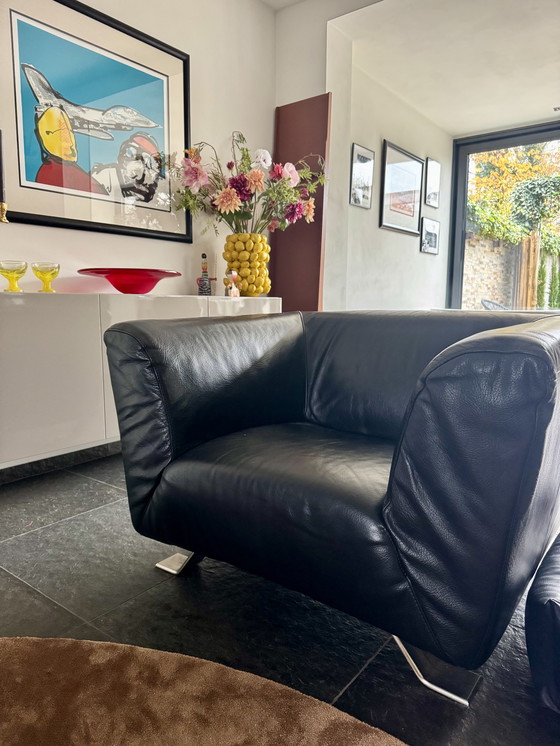 Image 1 of Zwarte lederen fauteuil 