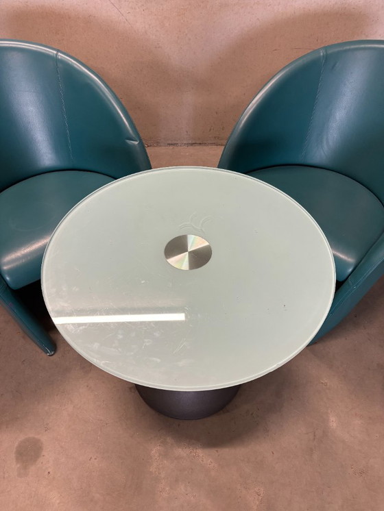 Image 1 of Poltrona Frau Set Intervista (2 pezzi + Tavolo) – Vignelli Design – Pelle Petrolio