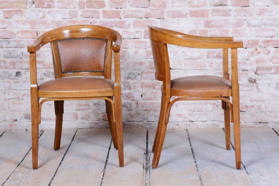 Een paar gerestaureerde art-deco fauteuils, beukenhout, kunstleer, Oostenrijk, jaren 1930 – Wood, Skai (photo 6 of 8)