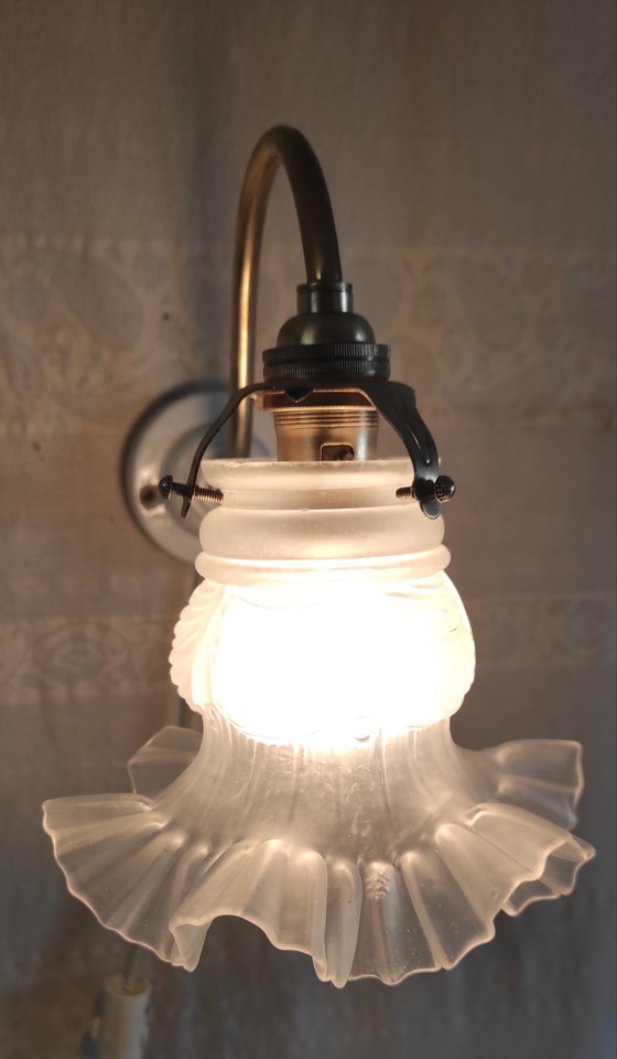 Image 1 of Art Deco style wall sconce in brass and glass paste - mid-20th century