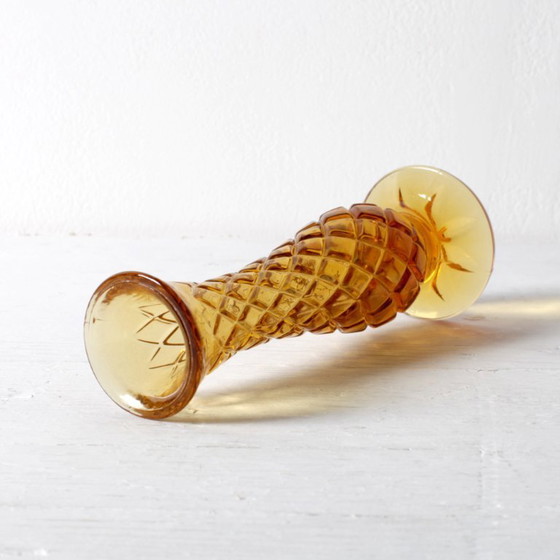 Image 1 of Small Vintage Amber Glass Vase / Mid-century Stylish Vase / Czechoslovakia / 1970s