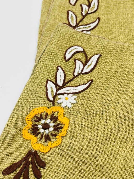 Image 1 of Set of 4 vintage embroidered burlap placemats