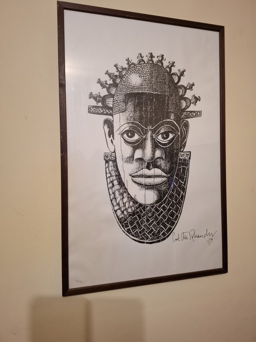 Carl-Ute Schlander (1979) – "Queen Mother Idia Of Benin" – Limited Edition Screenprint 21/300 – Framed – kunst, Glass, Paper