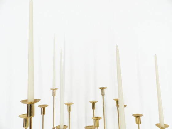 Image 1 of Set von 15 skandinavischen Kerzenhaltern aus Messing und Glas, Gunnar Ander, Ystad Metall, Schweden 1960
