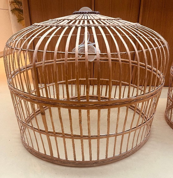 Image 1 of Set unico di 2 lampade a sospensione in rattan fatte a mano