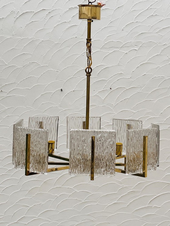 Image 1 of Vintage messing ijsglas kroonluchter