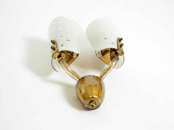Image 1 of Very beautiful large original Mid Century Modern wall lamp made of brass and glass