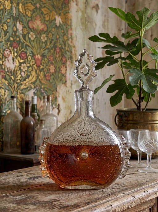 Carafe à cognac Daum France croix de Lorraine en cristal bullé, années 1960-70