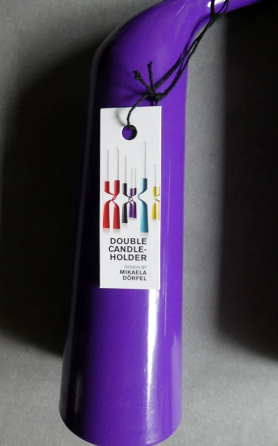 Image 1 of Double candle holder, design Mikaela Dörfel, stainless steel, purple lacquered, Menu, Denmark