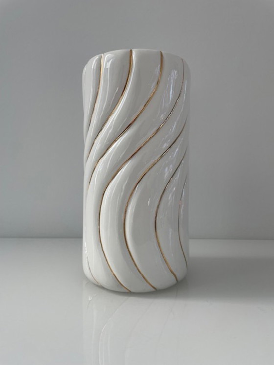 Image 1 of Vintage Italian vase Rigoni white gold 33 cm
